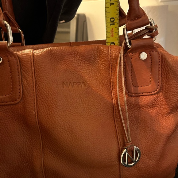 NAPPA BROWN GENUINE LEATHER MEDIUM BAG CAMEL HANDBAG DESIGNER WOMEN PURSE - Picture 6 of 10